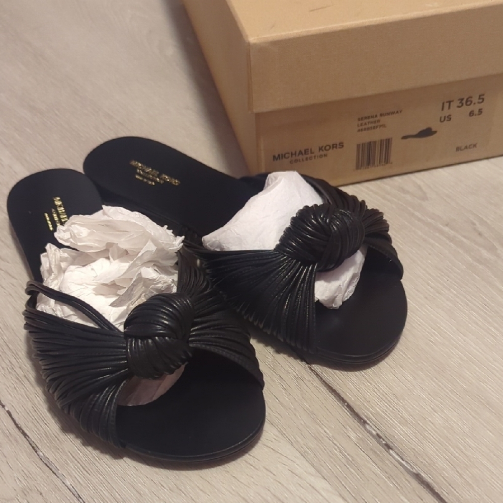 Michael Kors Black Knotted Slide Sandals